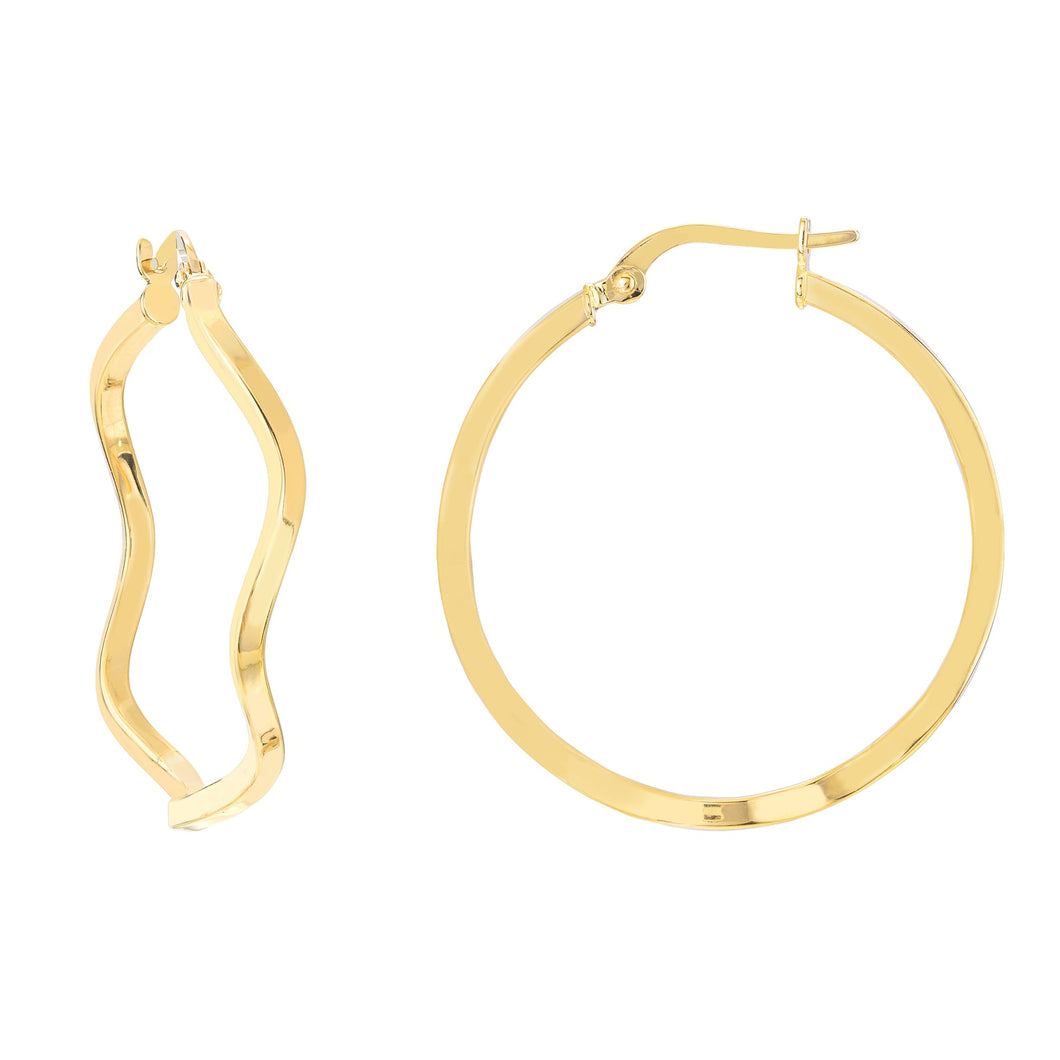 Yellow Gold Wavy Hoop Earrings