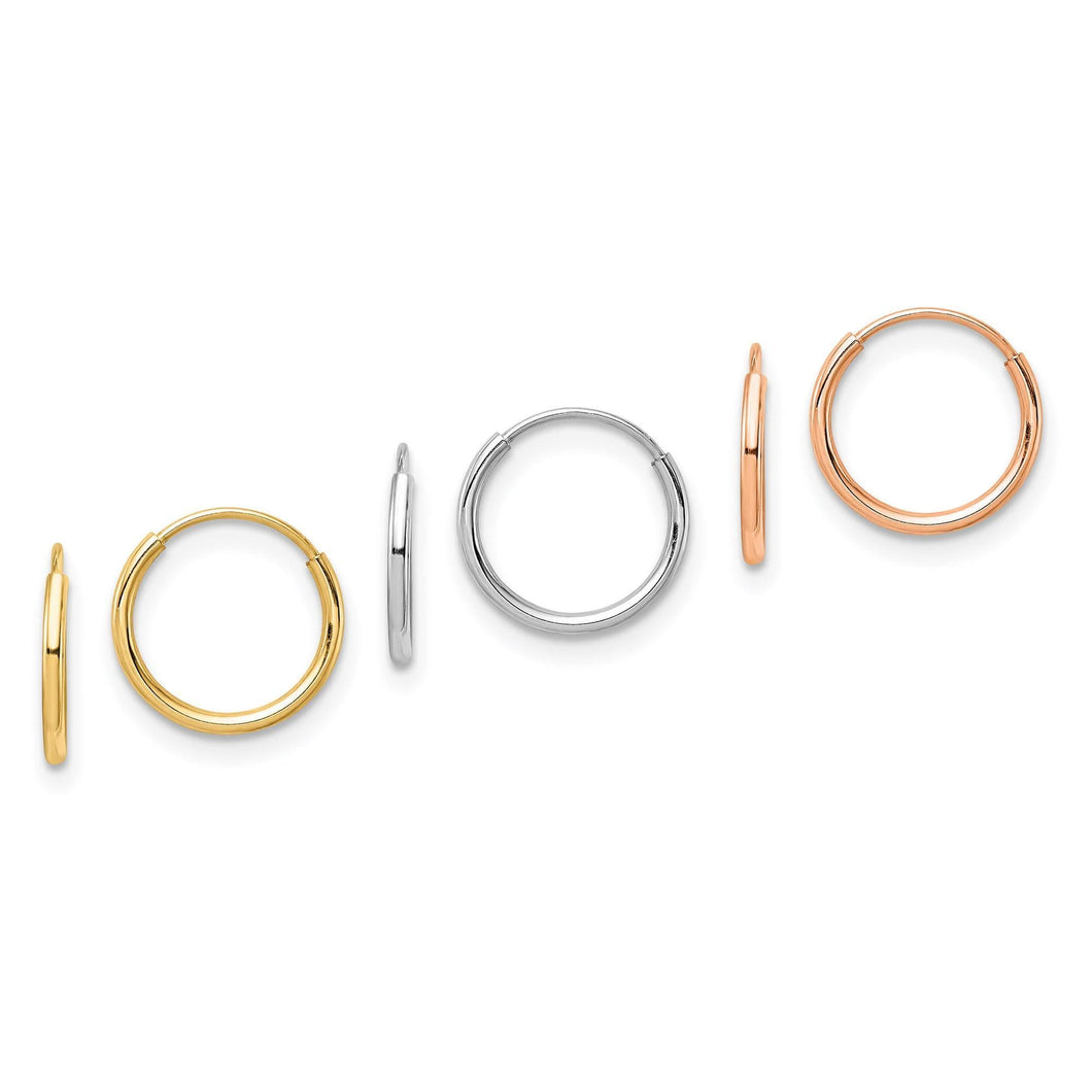 Yellow, White, and Rose Gold 3-Pair Hoop Earrings Set