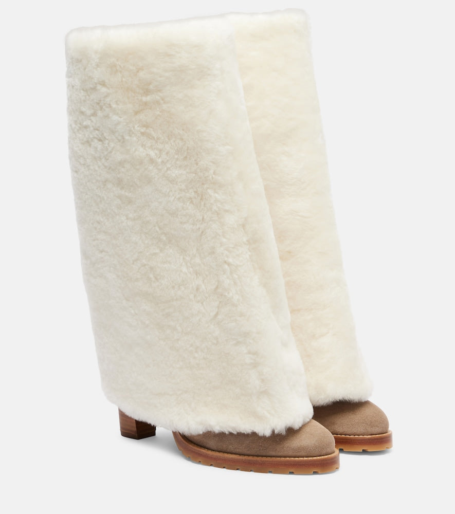 Yves Salomon Shearling and suede knee-high boots