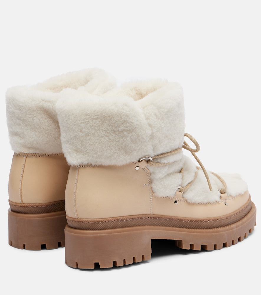 Yves Salomon Shearling and leather ankle boots (White) - Flat Boots