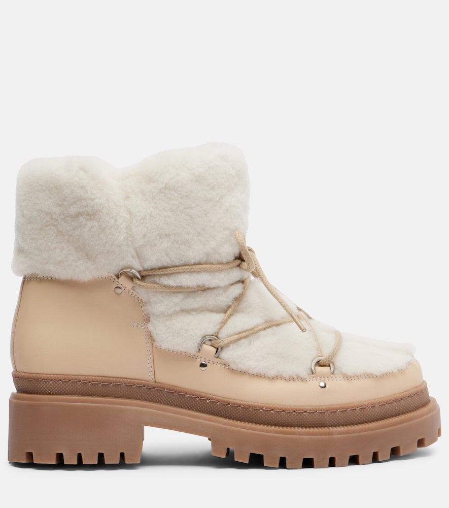 Yves Salomon Shearling and leather ankle boots (White) - Flat Boots