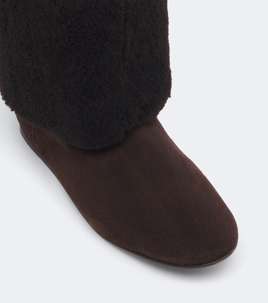 Yves Salomon Shearling and suede knee-high boots (Brown) - Flat Boots