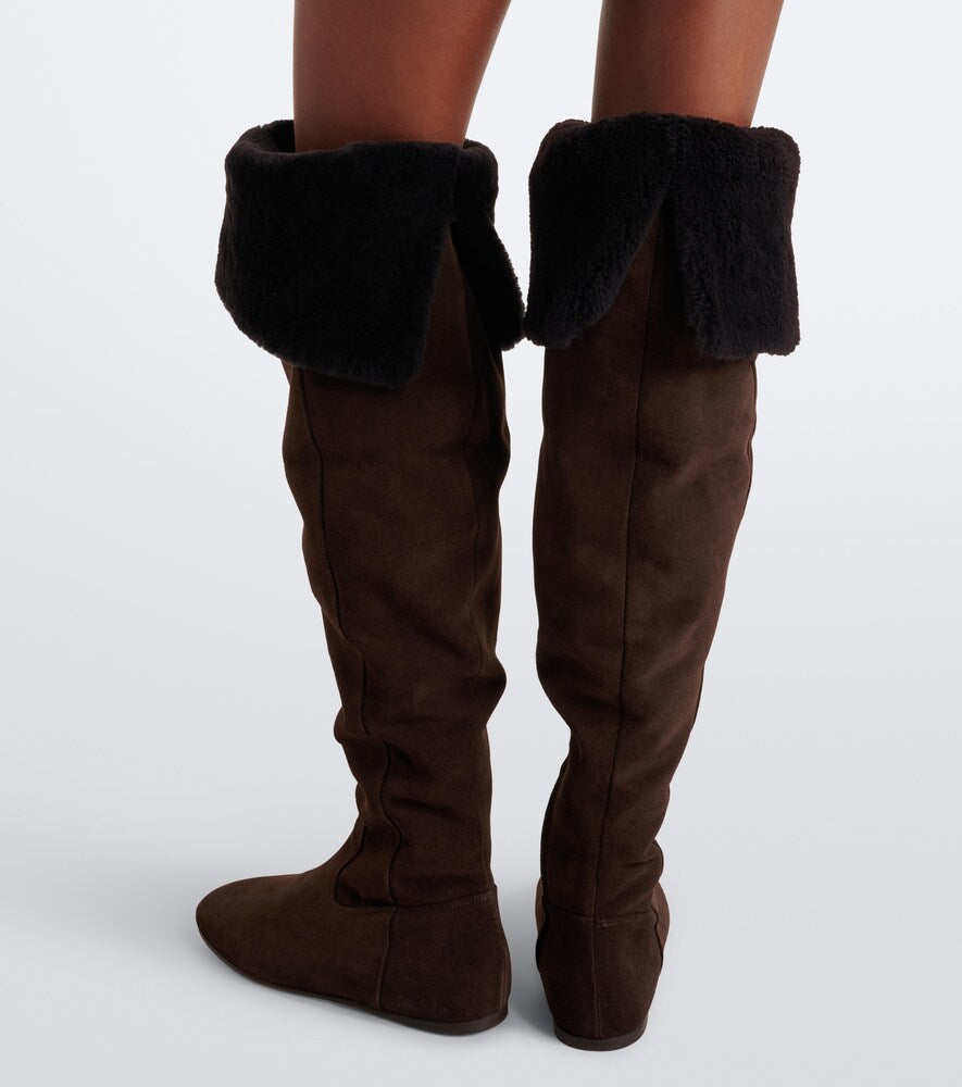 Yves Salomon Shearling and suede knee-high boots (Brown) - Flat Boots
