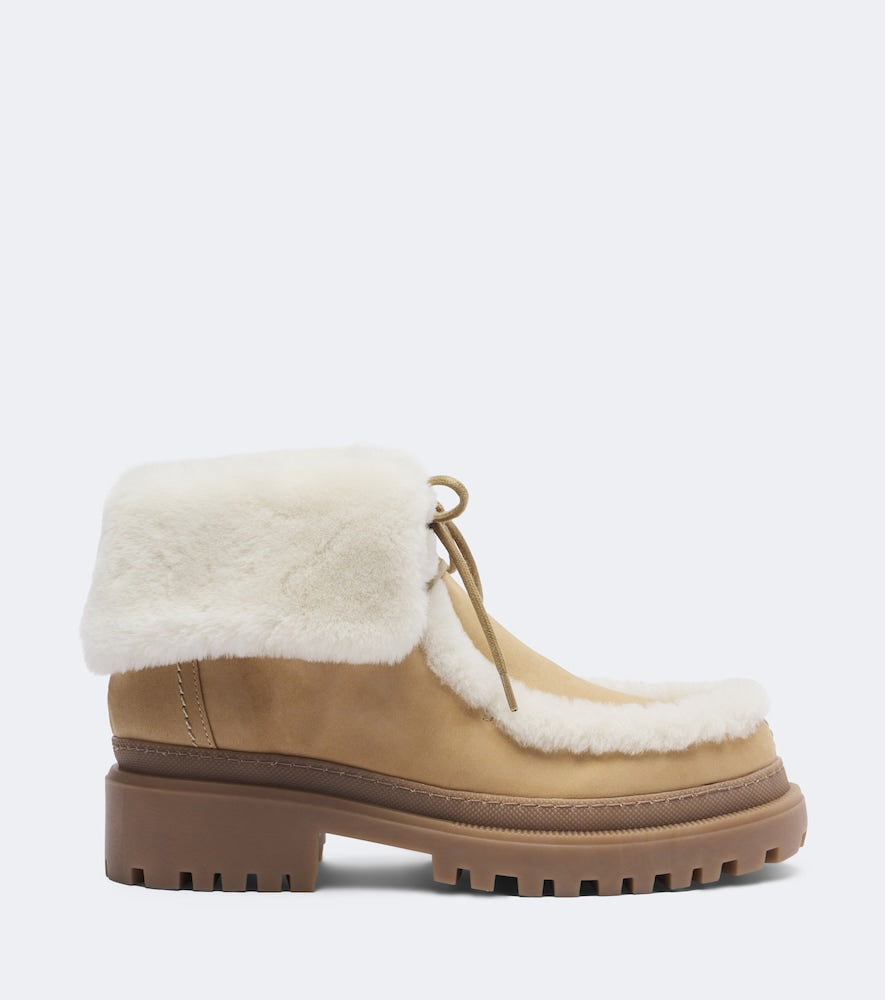 Yves Salomon Shearling-lined suede ankle boots (Beige) - Flat Boots
