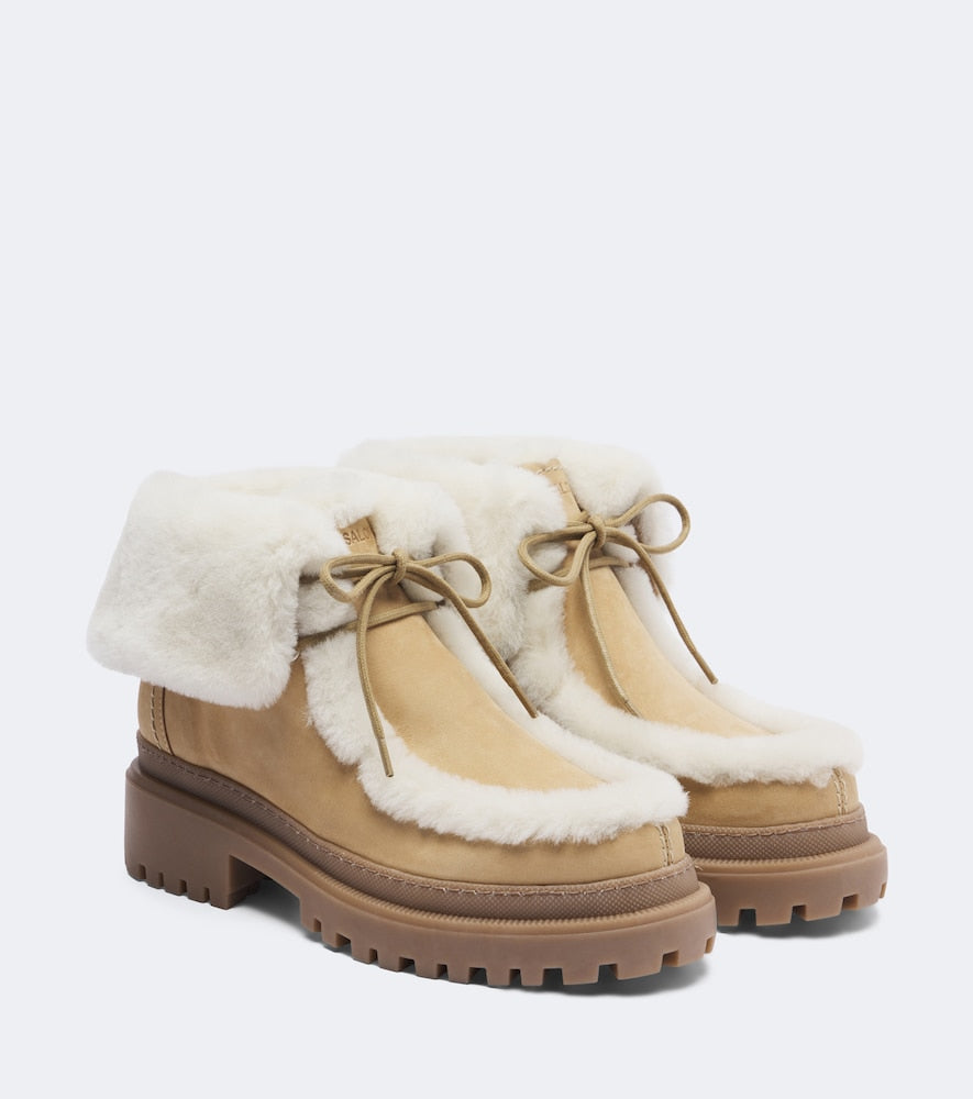Yves Salomon Shearling-lined suede ankle boots (Beige) - Flat Boots