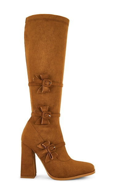 Zemeta Bow Suede Boot in Tan | Tan Heeled Boots for Women