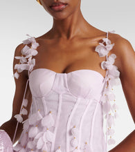 Zimmermann Floral-appliqu√É¬© linen and silk bustier gown