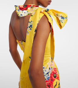 Zimmermann One-shoulder floral linen midi dress