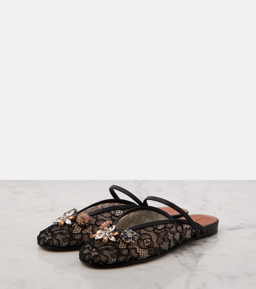 Zimmermann Pixie embellished leather-trimmed mules