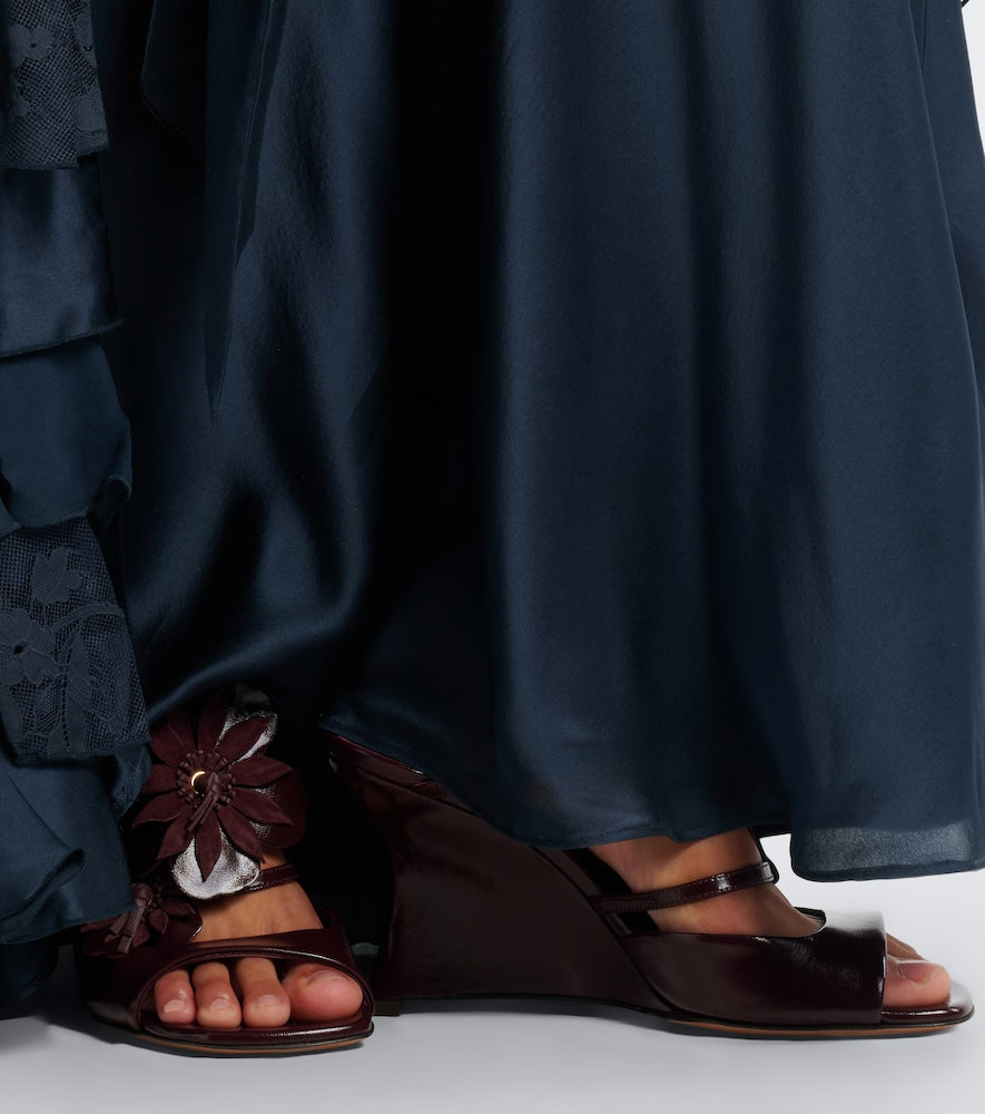 Burgundy Zimmermann Belara floral-applique leather wedge mules - High-Heel Sandals