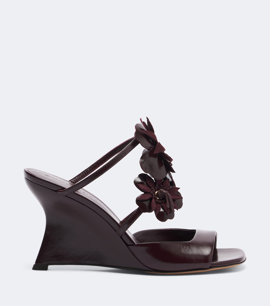 Burgundy Zimmermann Belara floral-applique leather wedge mules - High-Heel Sandals