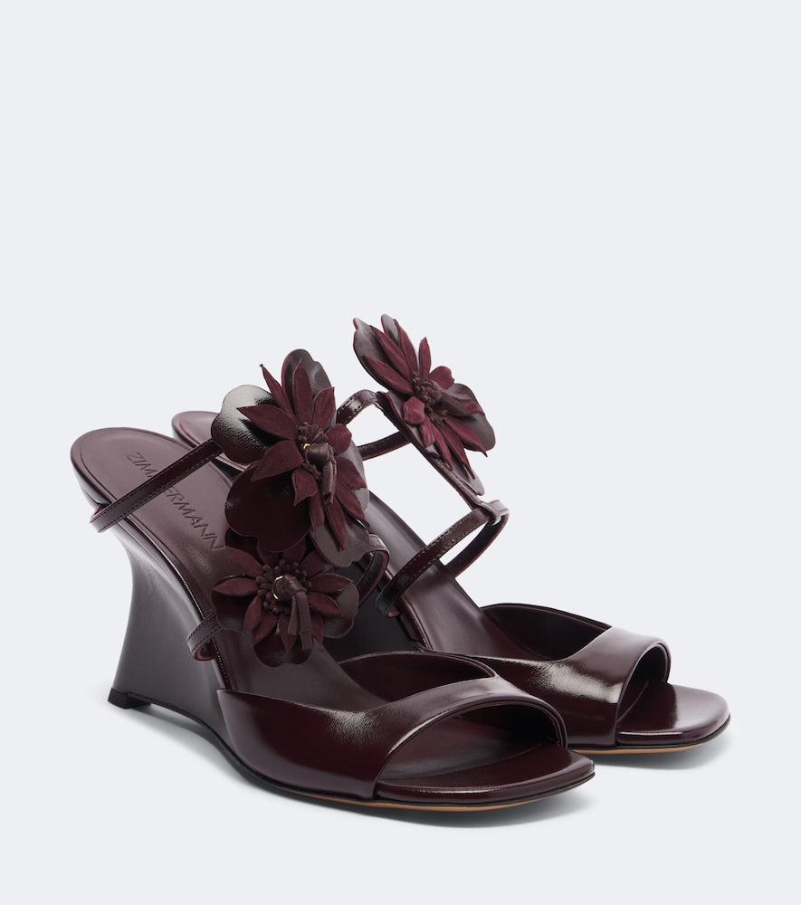 Burgundy Zimmermann Belara floral-applique leather wedge mules - High-Heel Sandals