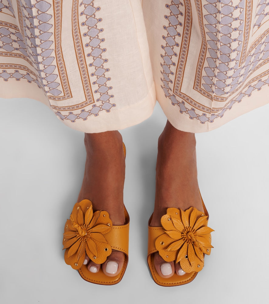 Zimmermann Brightside floral-applique leather sandals in Yellow - Slides