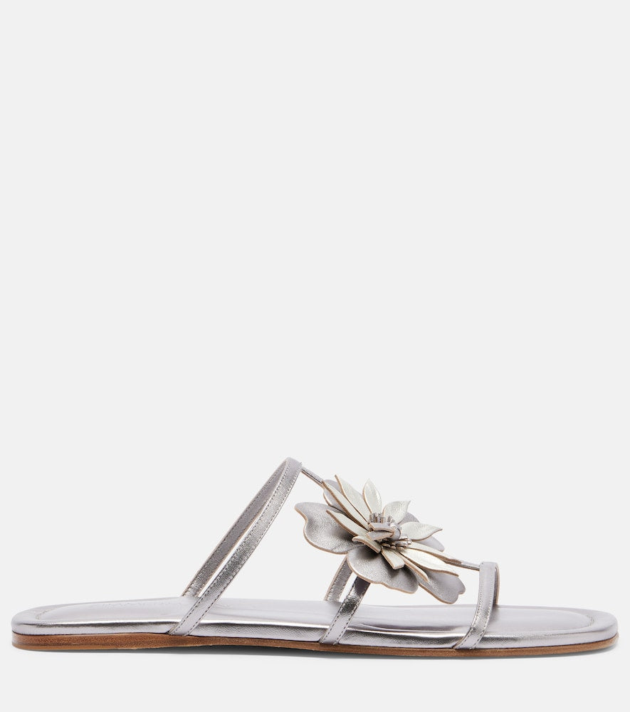 Zimmermann Floral-applique metallic leather sandals - Silver Slides