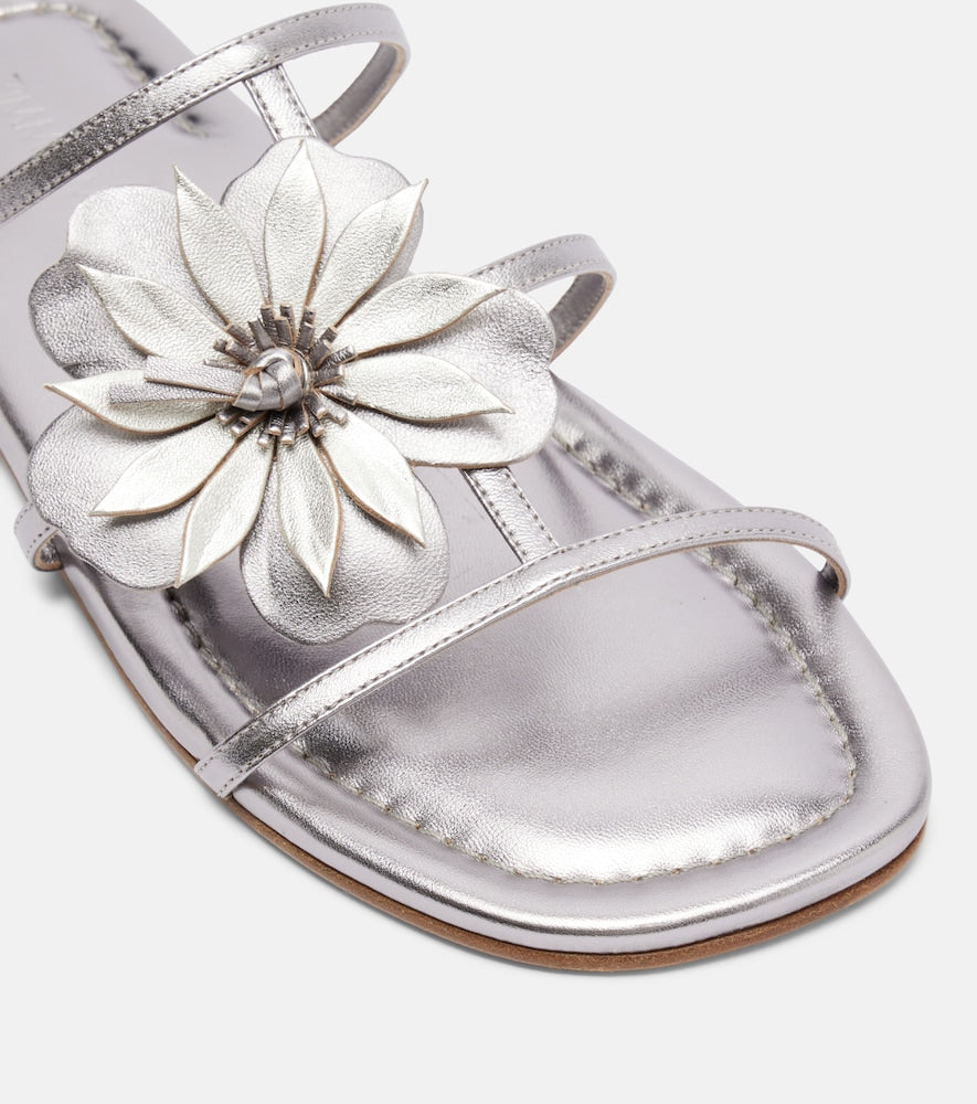 Zimmermann Floral-applique metallic leather sandals - Silver Slides
