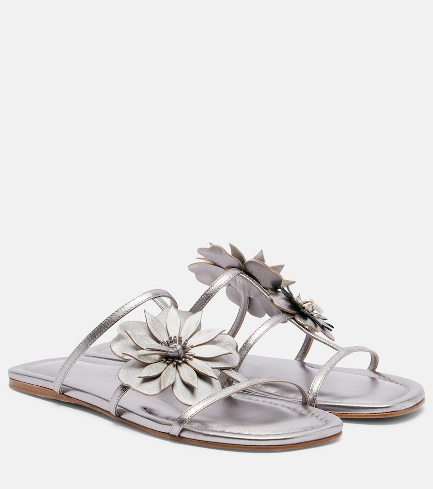 Zimmermann Floral-applique metallic leather sandals - Silver Slides