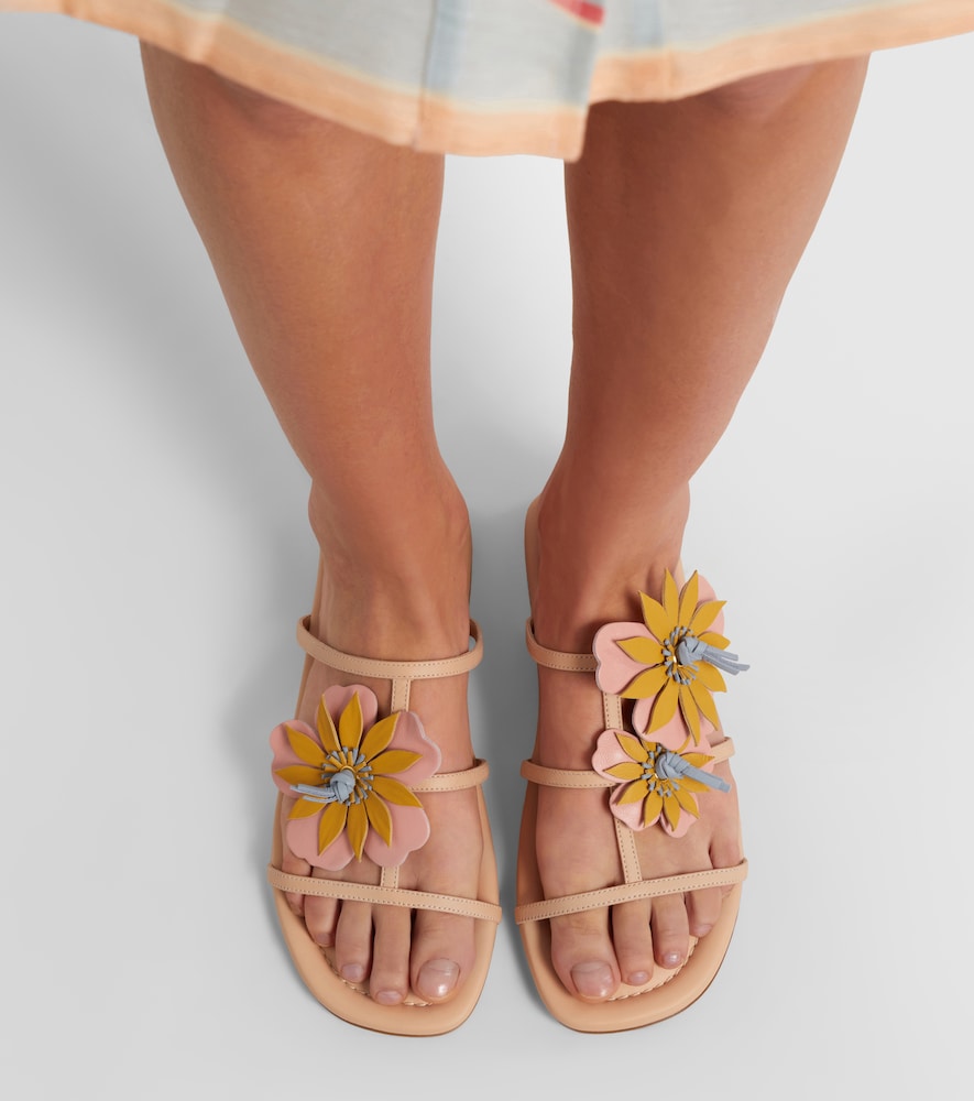 Pink Zimmermann Lilia floral-applique leather sandals - Flat Sandals