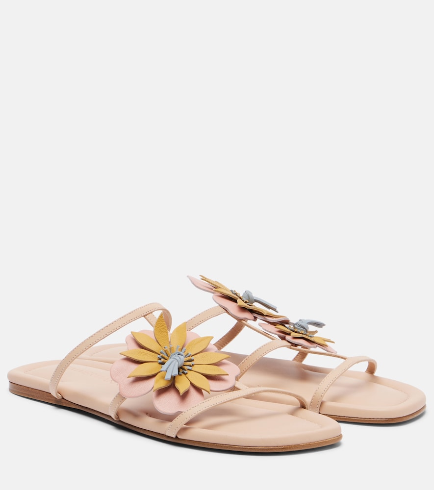 Pink Zimmermann Lilia floral-applique leather sandals - Flat Sandals