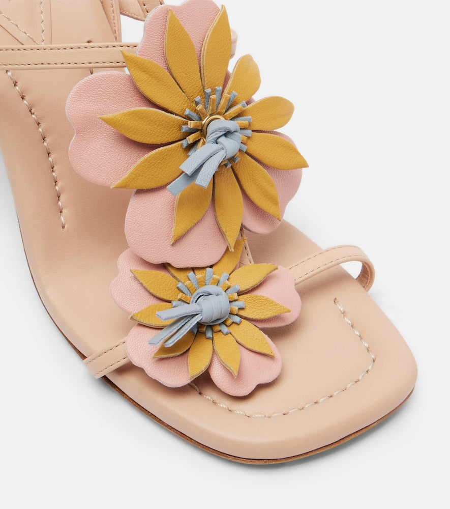 Zimmermann Lilia floral-applique leather sandals - Pink Heeled Sandals