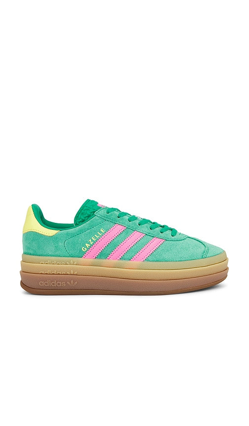 adidas Originals Gazelle Bold in Green | Court Green  Lucid Pink  & Pure Sulfur Low Top Sneakers for Women