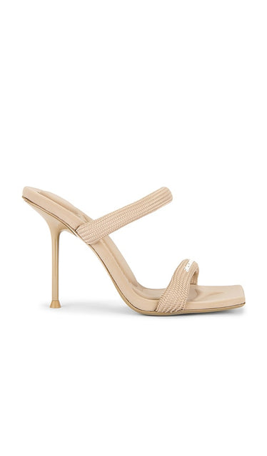 Alexander Wang Julie Tubular Webbing Sandal in Beige | Sand Heeled Sandals for Women