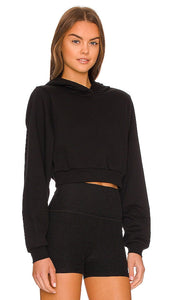 alo Cropped Go Time Padded Hoodie in Black