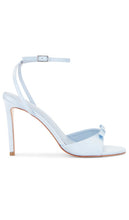 BLACK SUEDE STUDIO Albie 100 Bow Sandal in Baby Blue | Blue Fog Satin Heeled Sandals for Women