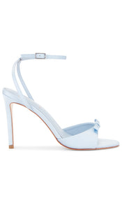 BLACK SUEDE STUDIO Albie 100 Bow Sandal in Baby Blue | Blue Fog Satin Heeled Sandals for Women