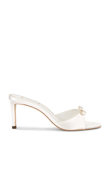 BLACK SUEDE STUDIO Albie Sandal in White | Coconut Satin Open Toe Heels for Women