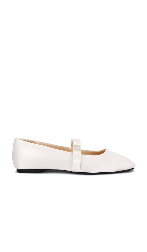 BLACK SUEDE STUDIO Dea Flat in White | White Satin Mary Jane Flats for Women