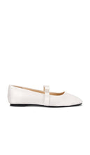 BLACK SUEDE STUDIO Dea Flat in White | White Satin Mary Jane Flats for Women