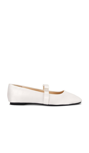 BLACK SUEDE STUDIO Dea Flat in White | White Satin Mary Jane Flats for Women