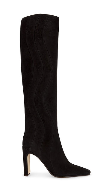 Charo Ruiz Ibiza Ripple Boots in Black | Black Wave Knee-High Boots for Women