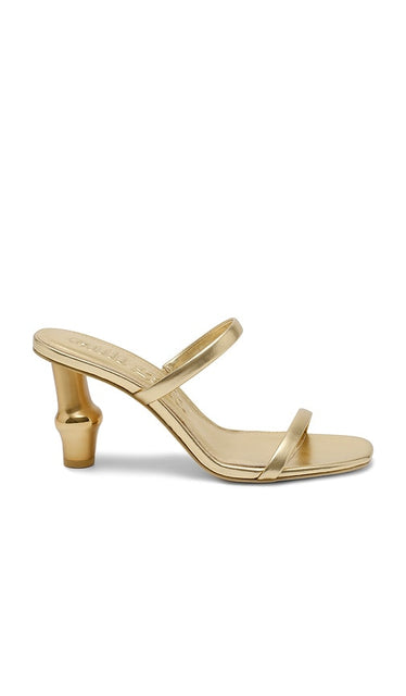 Cult Gaia Bambu Sandal in Metallic Gold | Brass Heeled Sandals for Women