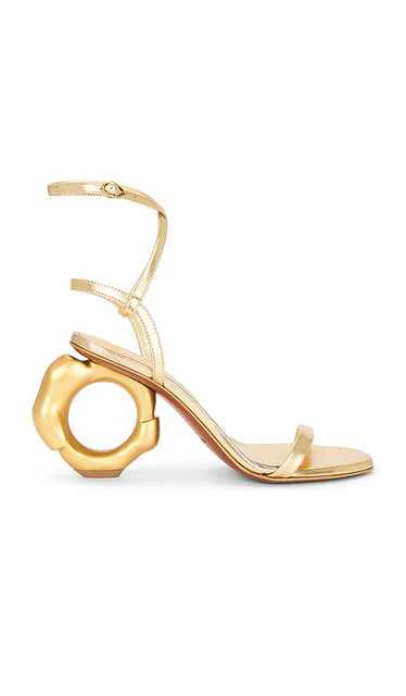Cult Gaia Circe Sandal in Metallic Gold | Brass Heeled Sandals for Women
