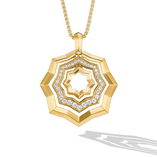 David Yurman Stax Zig Zag Pendant Necklace in 18K Yellow Gold with Diamonds 28mm - 18 Inches