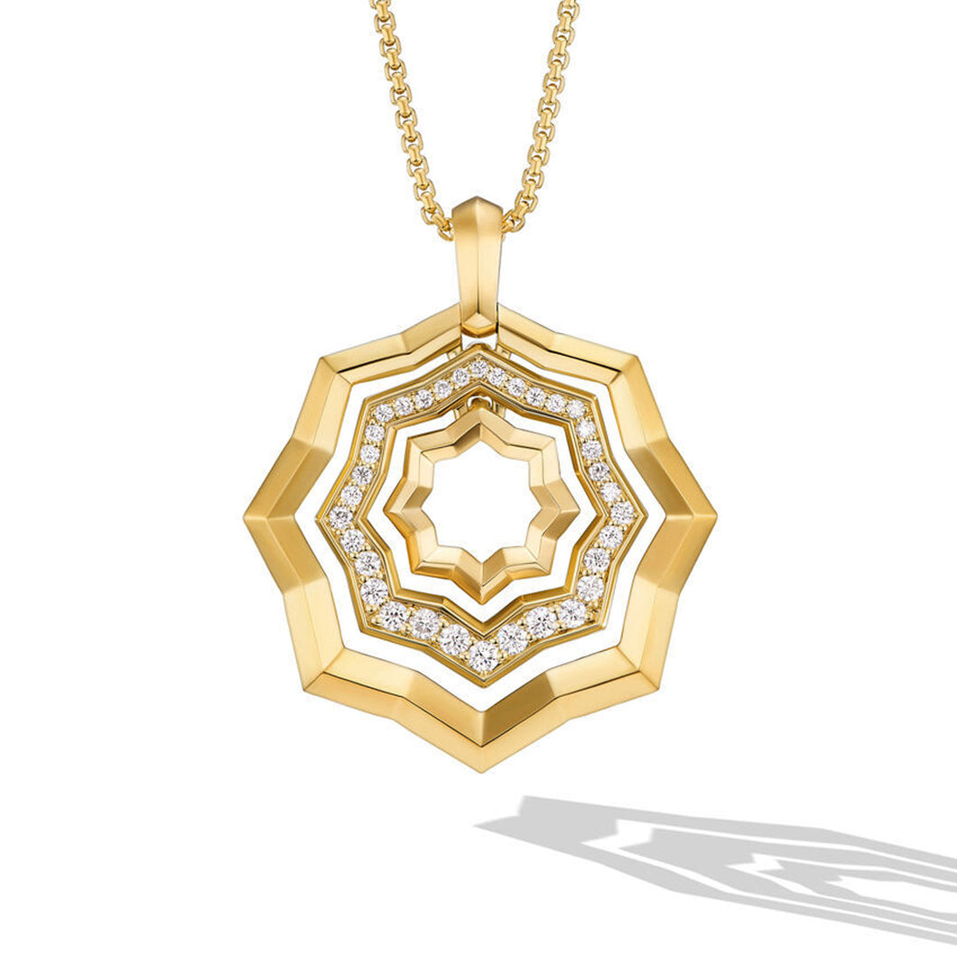 David Yurman Stax Zig Zag Pendant Necklace in 18K Yellow Gold with Diamonds 28mm - 18 Inches