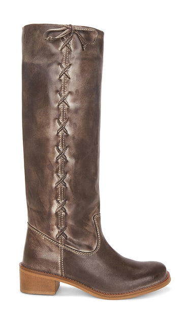 Dico Copenhagen Ann Side Laces Gaucho Boot in Brown | Dark Brown Knee-High Boots for Women