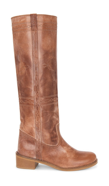 Dico Copenhagen Ann Western Stitch Gaucho Boot in Cognac | Cognac Knee-High Boots for Women