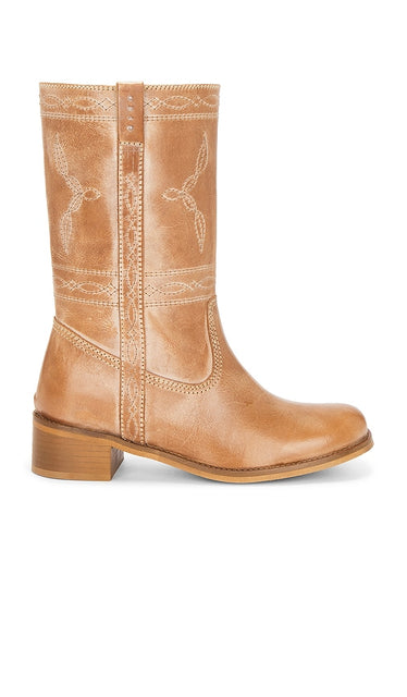 Dico Copenhagen Julia Western Stitch Gaucho Boot in Tan | Dark Tan Ankle Boots for Women