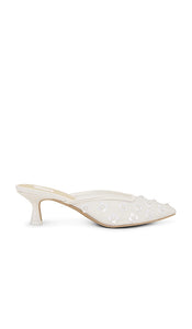 Dolce Vita Clara Pearl Heel in White | True White Daisy Mesh Closed Toe Mules for Women