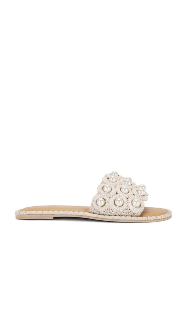 Dolce Vita Harlyn Pearl Sandal in White | Vanilla Flat Slides for Women