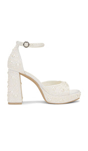 Dolce Vita Pandro Pearl Heel in White | True White Satin Platform Heels for Women
