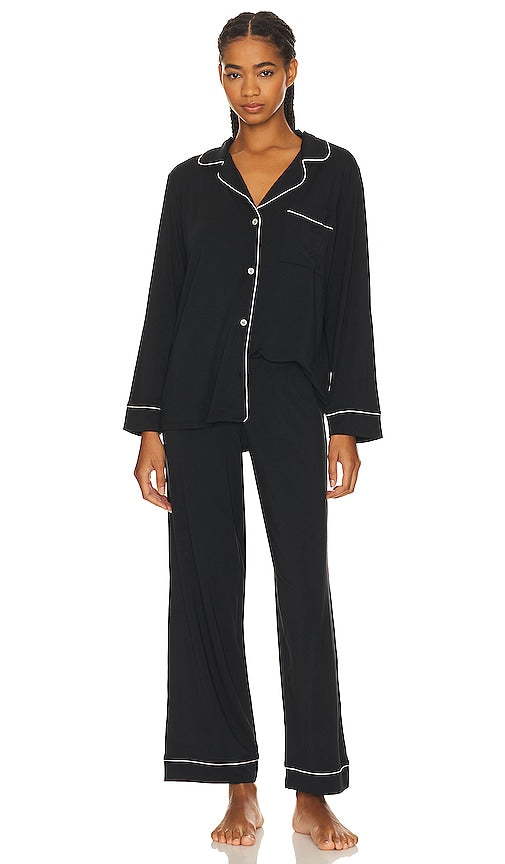 eberjey Gisele Long PJ Set in Black - eberjey Ensemble pyjama long Gisele en noir - eberjey Gisele 黑色长款睡衣套装 - Eberjey Gisele Langes Pyjama-Set in Schwarz - eberjey 지젤 롱 파자마 세트 블랙 색상 - eberjey Pigiama lungo Gisele in nero