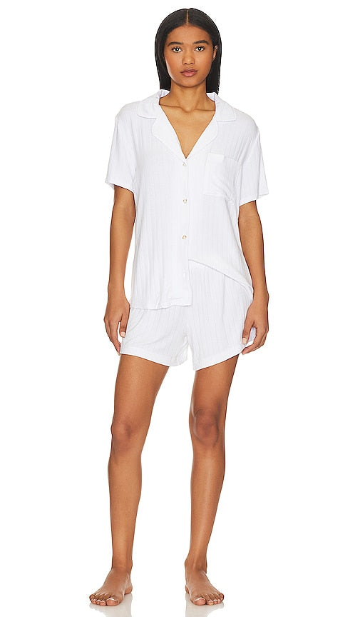 eberjey Gisele Relaxed Short PJ Set in White - eberjey Ensemble pyjama court décontracté Gisele en blanc - eberjey Gisele 白色休闲短睡衣套装 - eberjey Gisele entspanntes kurzes Pyjama-Set in Weiß - eberjey Gisele 화이트 릴랙스 쇼트 파자마 세트 - eberjey Pigiama corto corto Gisele rilassato in bianco