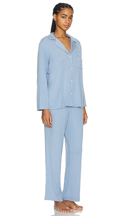 eberjey Gisele Rib Long PJ Set in Blue