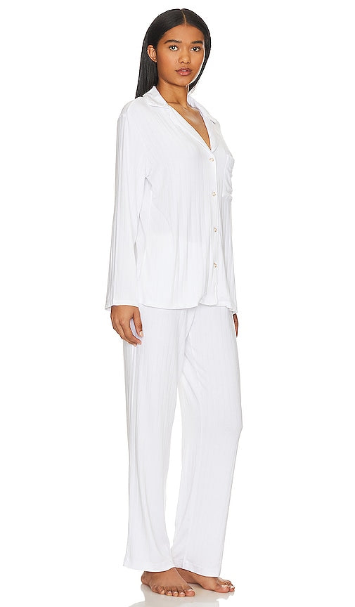 eberjey Gisele Rib Long PJ Set in White