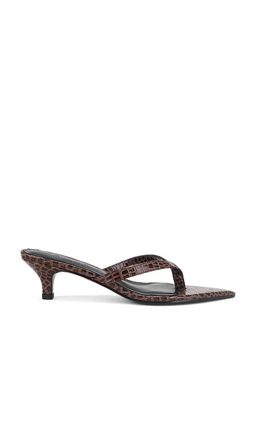 FEMME LA Ginza Thong Slipper in Brown | Brown Croc Open Toe Heels for Women