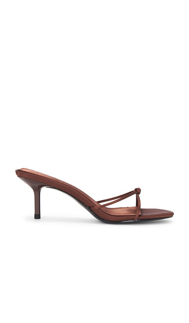 FEMME LA Maeve Slipper in Brown | Satin Brown Heeled Sandals for Women
