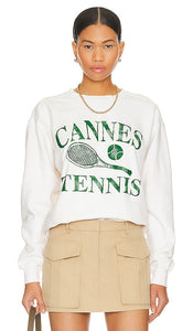 firstport Cannes Tennis Crewneck Sweatshirt in White - firstport Cannes Tennis - Sweat ras du cou - Blanc - Firstport Cannes 白色网球圆领运动衫 - Firstport Cannes Tennis Rundhals-Sweatshirt in Weiß - firstport Cannes 테니스 크루넥 스웻셔츠 화이트 색상 - Felpa girocollo firstport Cannes Tennis in bianco